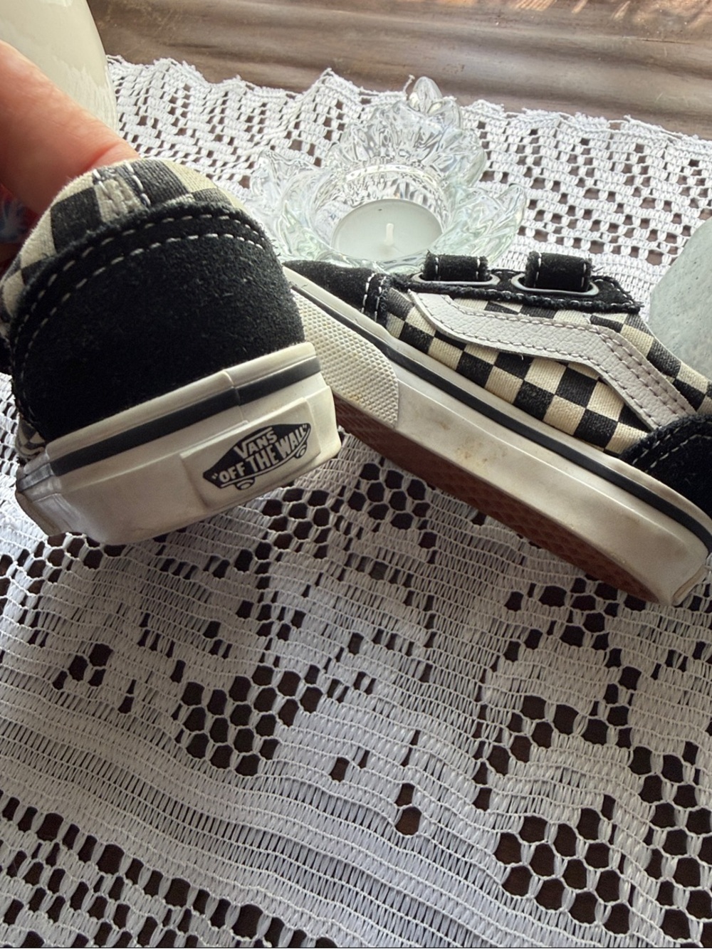 Vans Kids Checkerboard Velcro Sneakers - Black & White